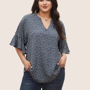 BloomChic Plus Size 2XL Leopard Print V Neck Ruffle Sleeve Blouse us18-20